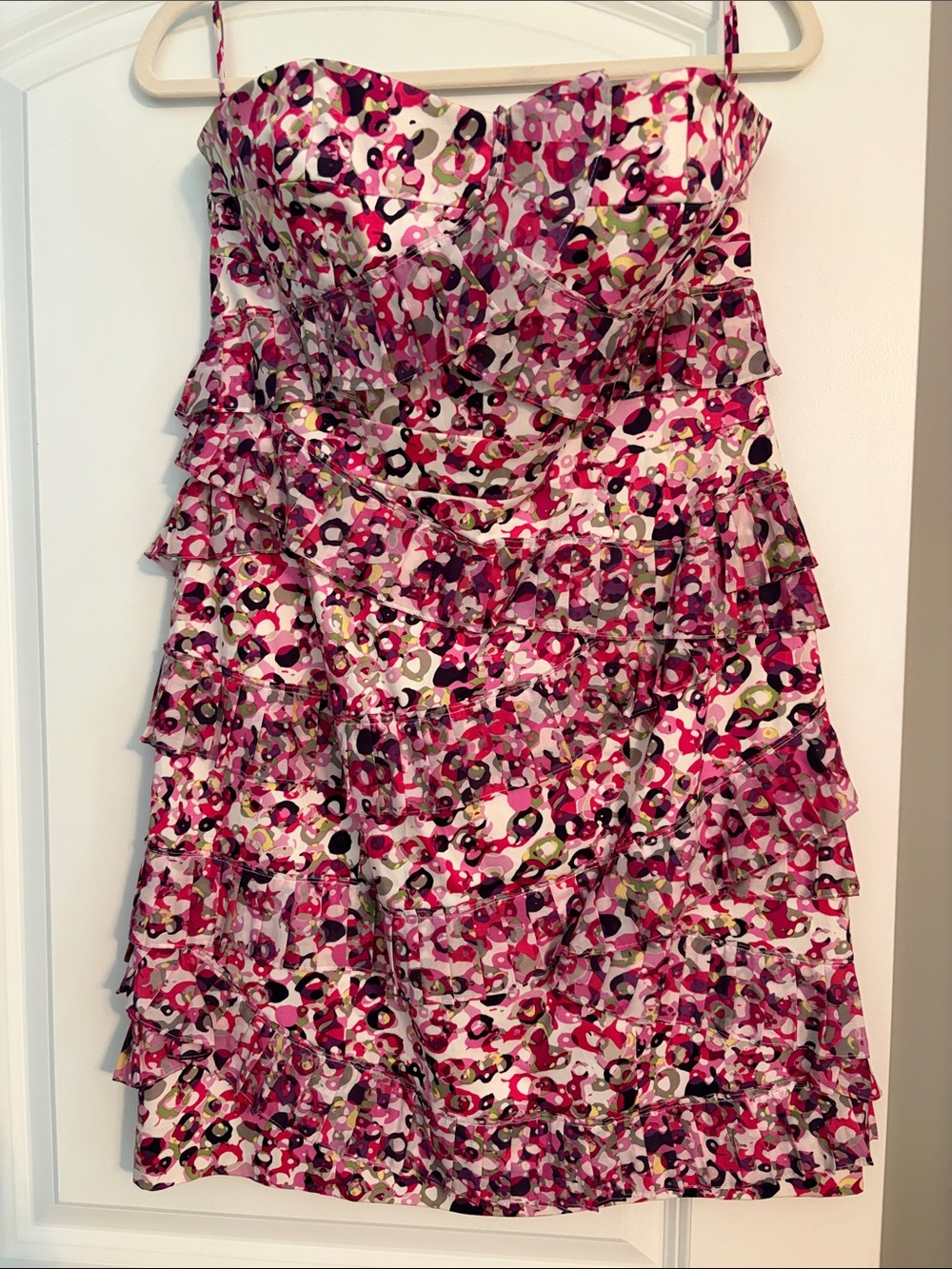 Women’s Cynthia Steffe Pink Multi-Color Ruffle Strapless Mini Dress size 10